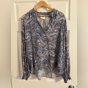 Maeve by Anthropologie Blue Pink White Long Sleeve Blouse L